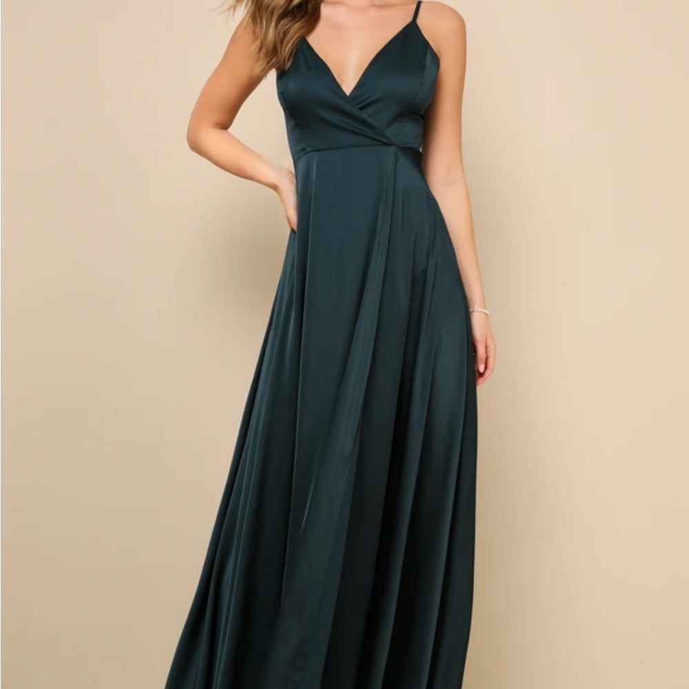 Lulu's Ode To Love Emerald Green Satin Maxi Dress